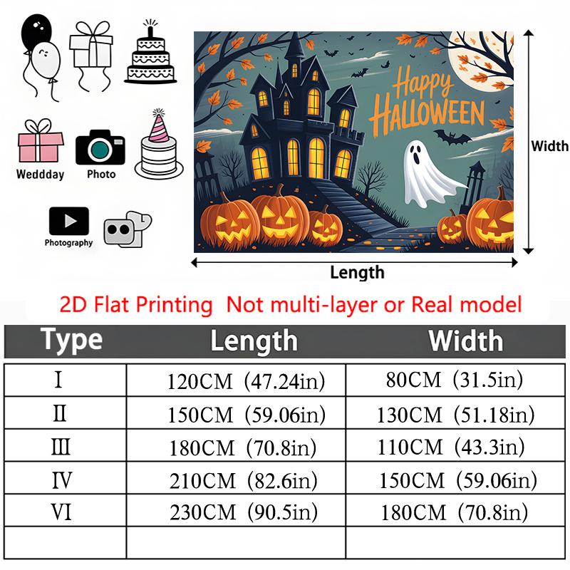 Party Backdrop Halloween Moon Flat Spooky Haunted Mansion Jack Lanterns Ghosts Celebration Photo Booth Party Decor