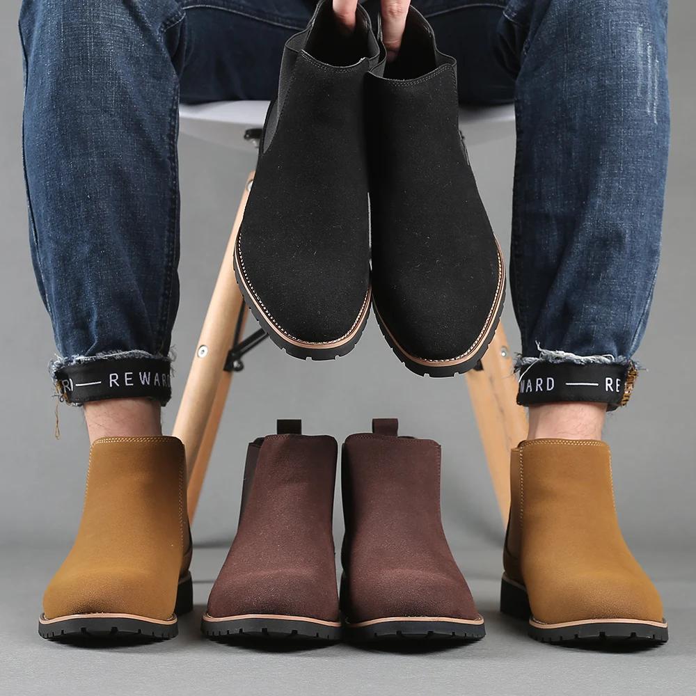 Fashion 2024 New Spring Suede Chelsea Men Boots Gentlemen's Business Short Boots High Tops Leather Casual Platform Ankle Boots Botas