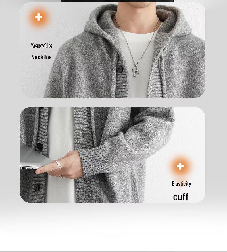 Men's Arctic Velvet Hooded Knit Cardigan Sweater - Trendy, Casual, Loose Fit