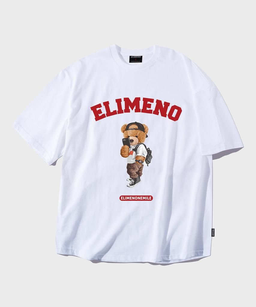 ELIMENO El Selfie Bear Artwork Oversized Short Sleeve T-Shirt White