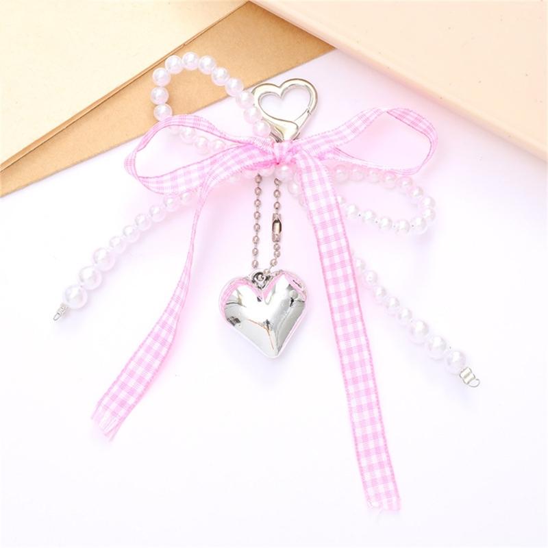Unique Heart Shaped Bowknot Charm for Handbags Keychain Pearls Bag Pendant Decorative Accessories For Everyday Use