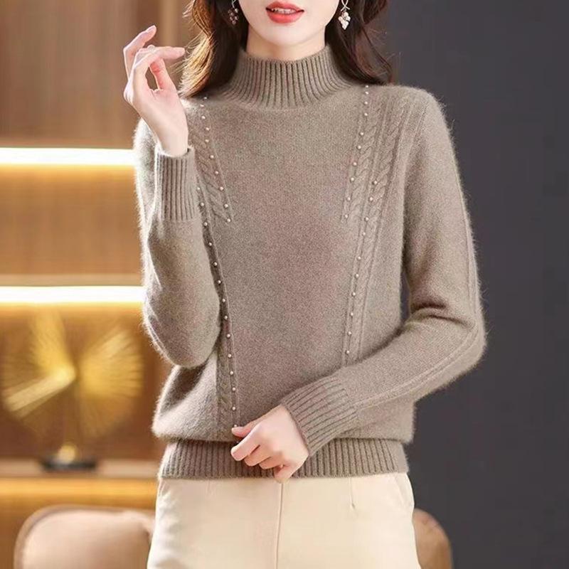 Half High Neck Sweater for Women Pullover Sweater Autumn and Winter Long Sleeved Knit Sweater for Women
