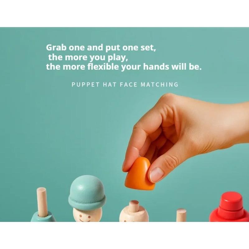 Color Sorting Toys Montessoris Wooden Early Learning Toys Fine Motor Skills Puppet Hat Face Match Creative Stacking Toys for Kid