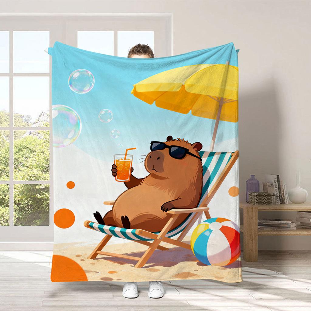 Capybara Flannel Blanket, Vibrant Colors Cute Capybara Design, Warm Throw Blanket for Couch Bed Travel Home Bedroom Living Room