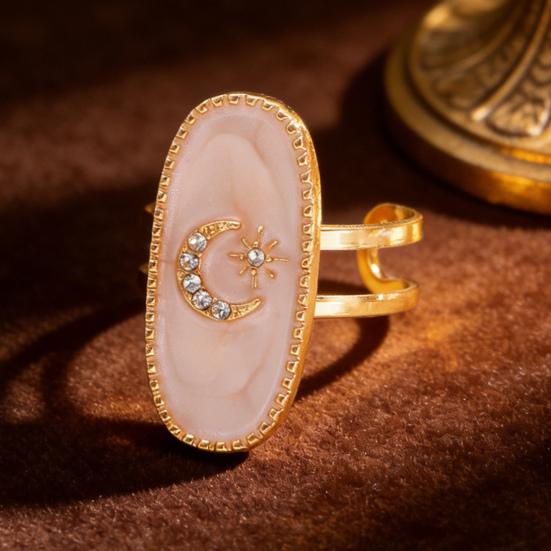 Finger Ring Oval Design Adjustable Opening Enamel Process Women Ring Multi-Symbol Design Hearts Stars Moons Pattern