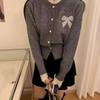 French sweet wind lace hot diamond bow knitted cardigan women's autumn and winter gentle soft waxy warm sweater