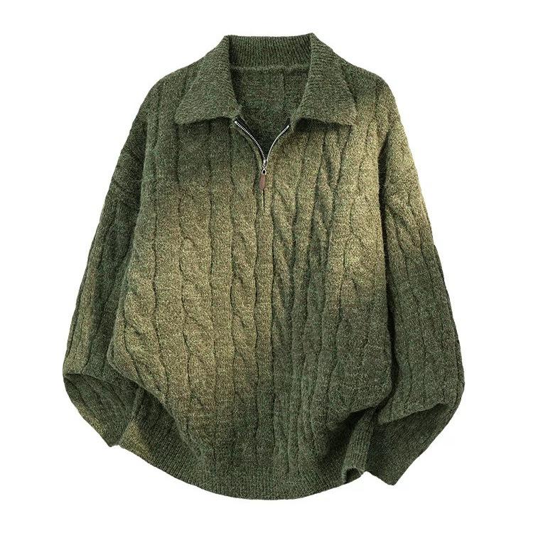 Men s Autumn Half-Zip Cable Knit Polo Sweater: Loose, Trendy American Heavyweight Knitwear XL