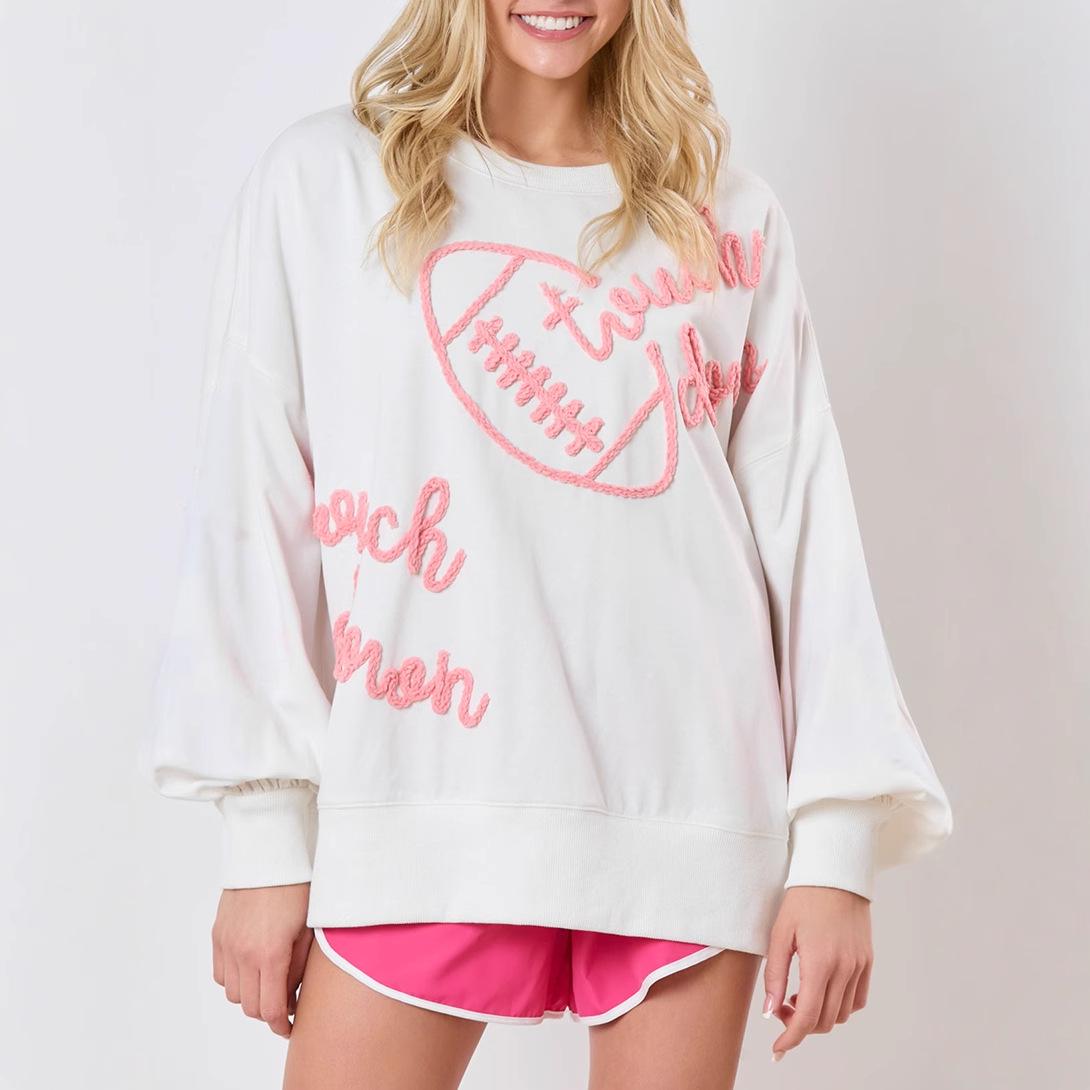 

Shiying Winter Women s Loose Round Neck Sweatshirt with Letter Embroidery L помаранчевий