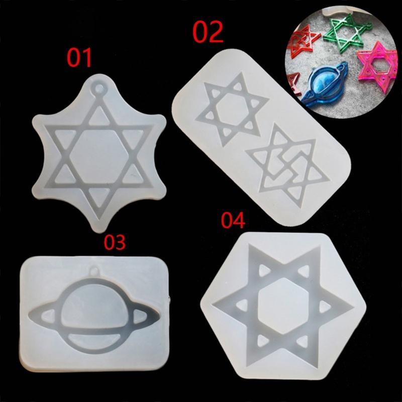 Shiny Glossy Six-pointed Star/Little Planet Keychain Silicone Epoxy Resin Mold DIY Pendant Jewelry for Halloween Gift