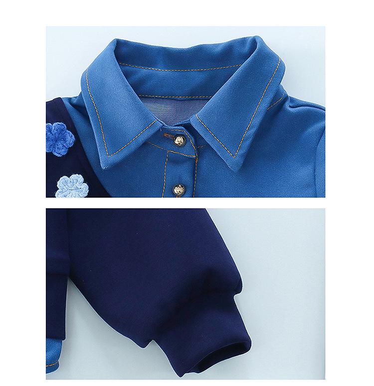 Zweiteiliges Denim-Set für Mädchen mit floralem Patchwork - Mode Frühling/Herbst 2025