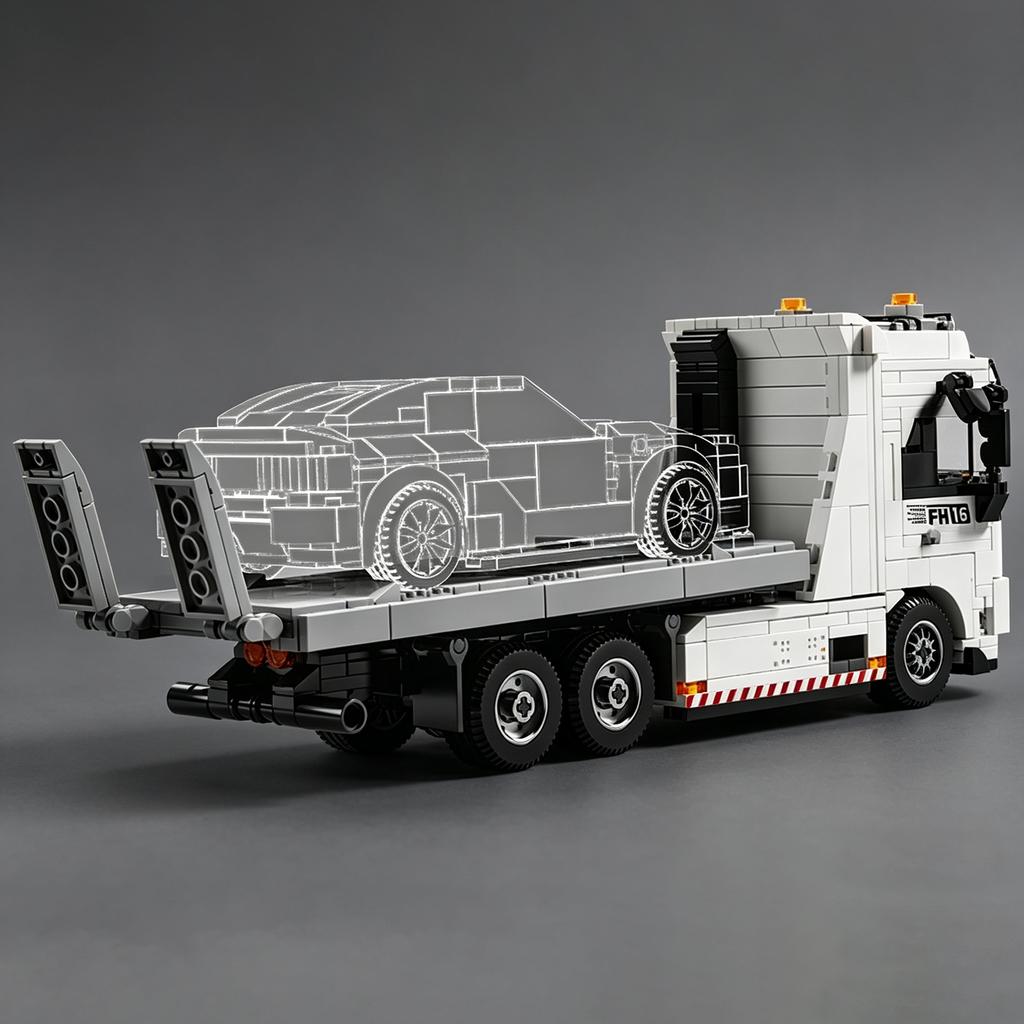 MOC FH16 rescue trailer 6x4 heavy-duty towing vehicle assembled building block trailer model truck toy 911 racing car
