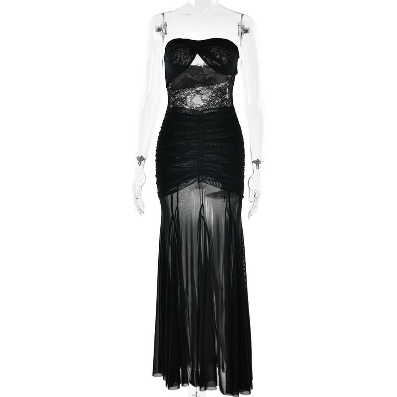 Europe and America Cross Border 2025 Summer New Arrival Sleeveless Tube Top Long Dress Sexy Sexy Ruched Cut Out Silm Dress