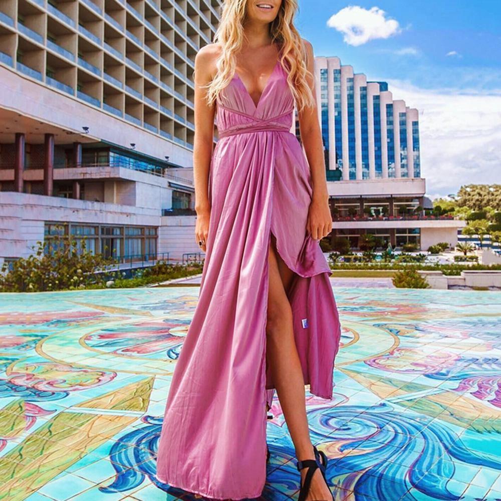 Elegante Abito Estivo Sexy da Donna Senza Schiena Scollatura Profonda Spalline Sottili per Matrimoni
