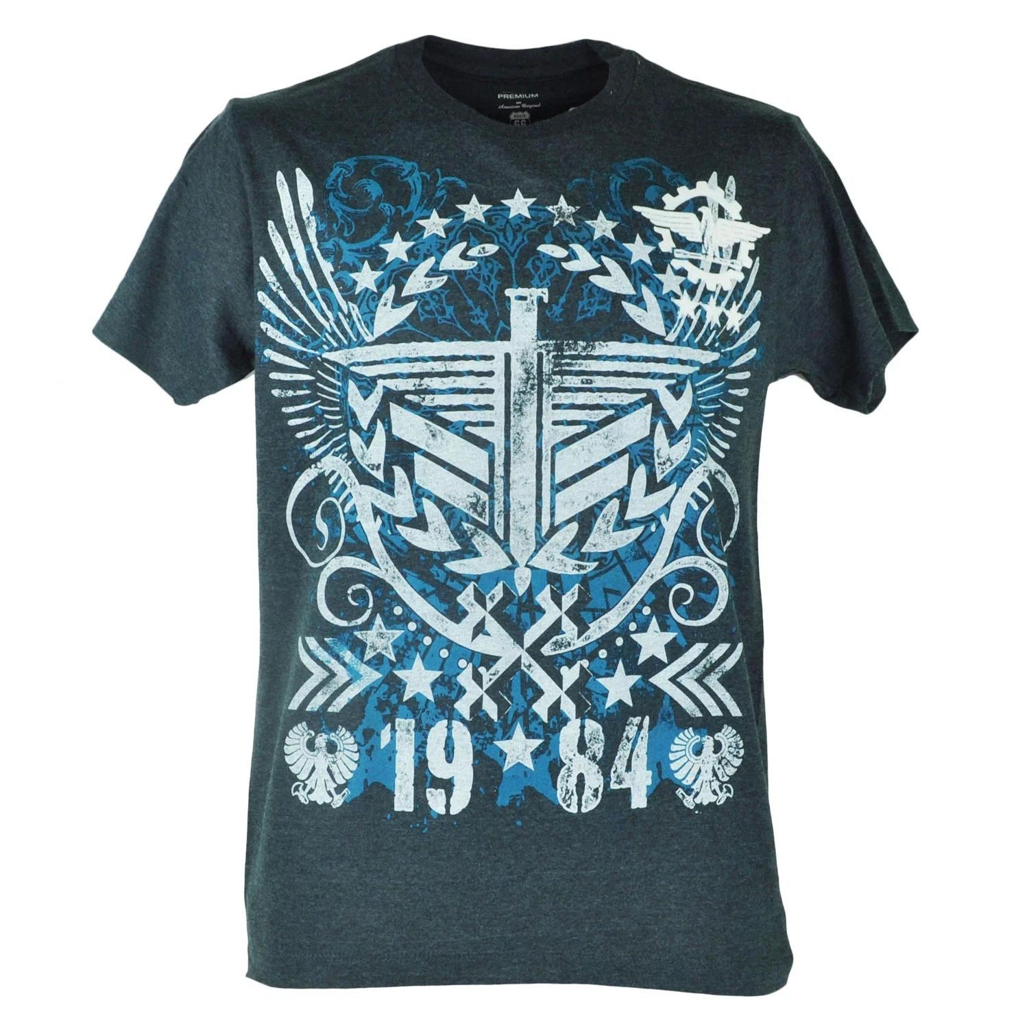 

Route 66 Eagle Symbol 1984 Distressed Felt Heather Navy Blue Tshirt Tee 4XL