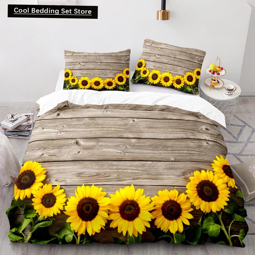 Yellow Sunflowers King Queen Duvet Cover Beautiful Floral Bedding Set for Kids Girls Women Girly Lovely Flowers Soft Quilt Cover