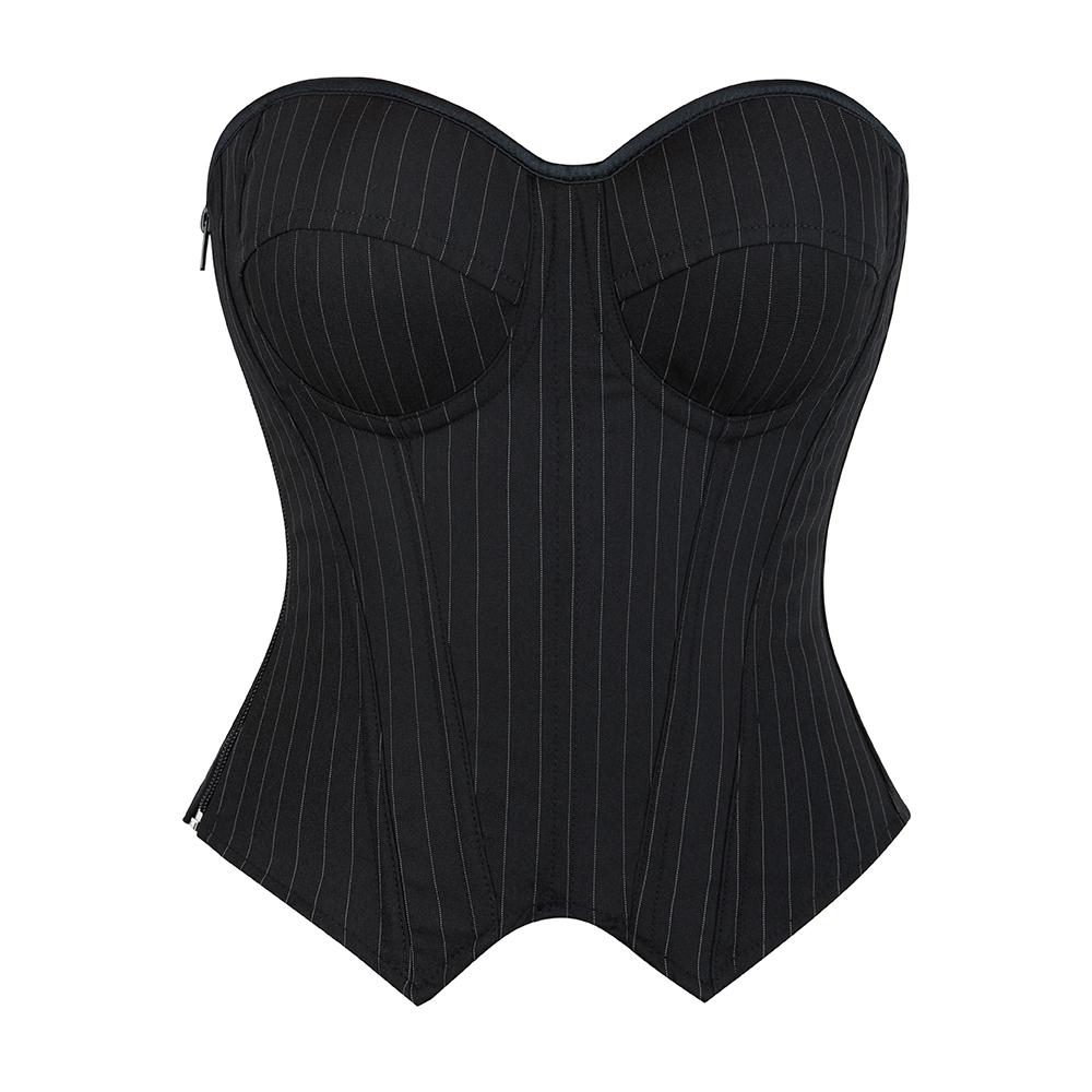 Corset Tops for Women Plus Size Lace up Halloween Costumes Strapless Zip Push-up Cup Bustier Office Club