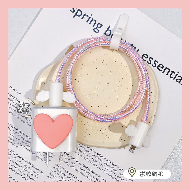 Girls Cable Protection Set for IPhone 12 13 Pro Fast Charging Protection USB Data Cable Line Protection Sprial Cable Protective AVE