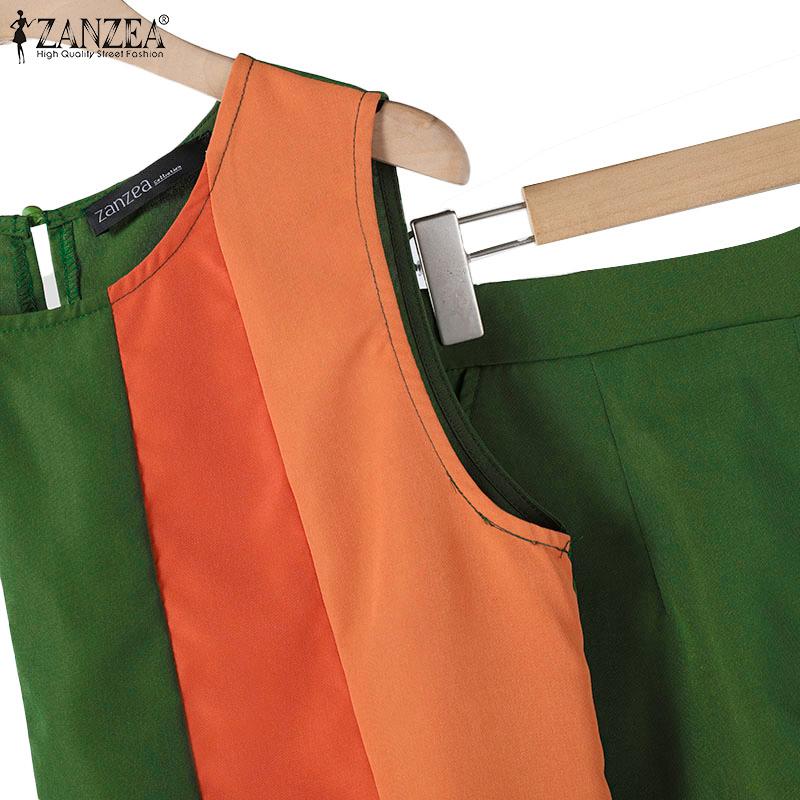 ZANZEA Women Summer Round Neck Sleeveless Vest Pocket Shorts Sets