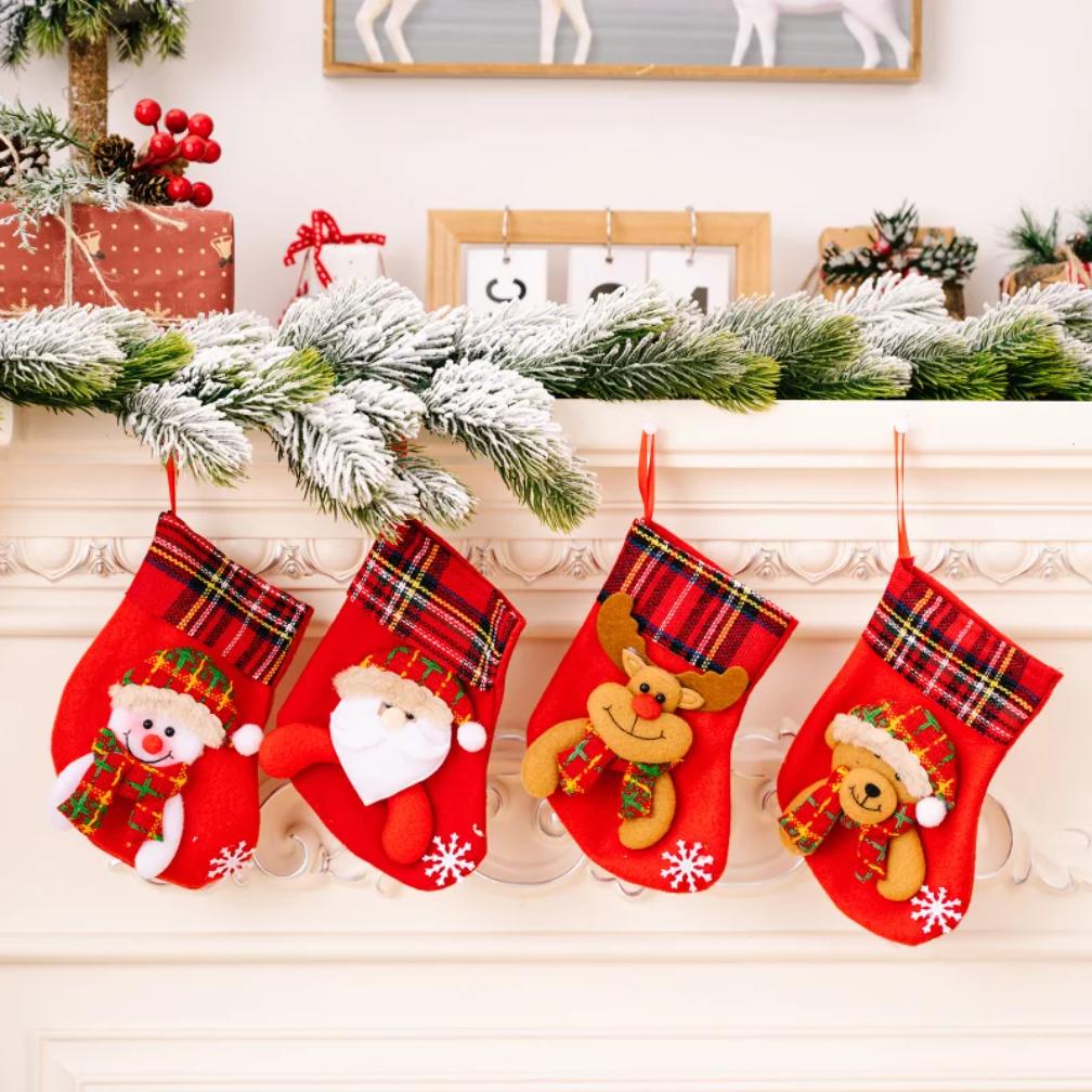 Merry Christmas Socks Christmas Tree Ornaments Sack Xmas Gift Candy Bag Cute Fabrics with Multiple Styles To Choose From