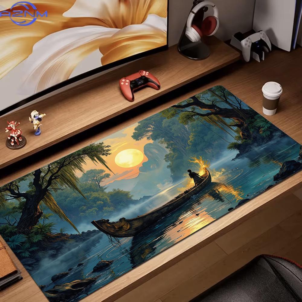 Magic Wooden Boat Large Office Mouse Pad Desk Mat Gamer Pc Accessories Gaming Mat Keypad Mousepad Suitable For Work And Game