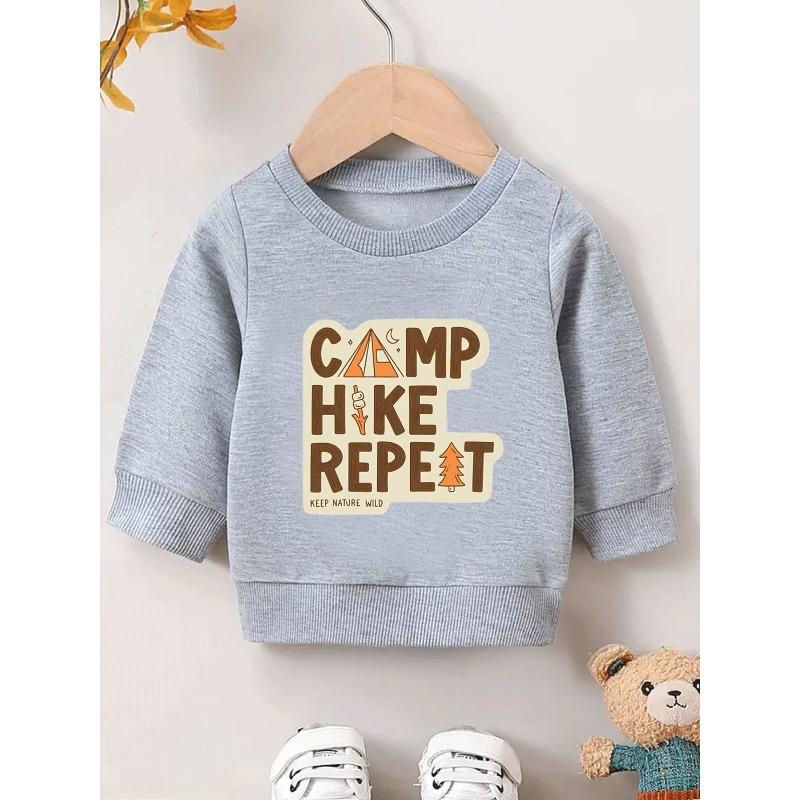 European Sizes Camping-Themed And Letter Print Design, Comfortable And Durable Sweatshirt for Baby Kids Aged 0-3 Years, Suitable for Spring And Autumn