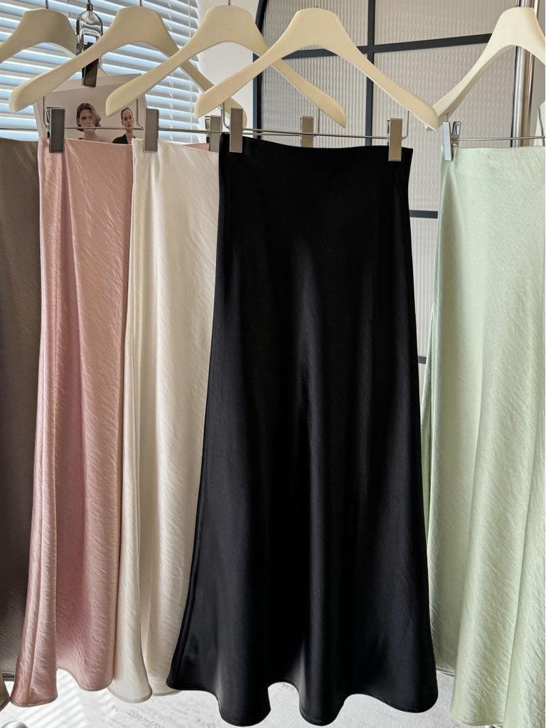 Eleganter Damen-Midirock 2025 aus Acetat-Satin mit Fischschwanz, A-Linie und schmeichelndem Fall