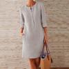 Casual Women Loose Solid Color Buttons Cotton Linen Long Sleeve Midi Dress