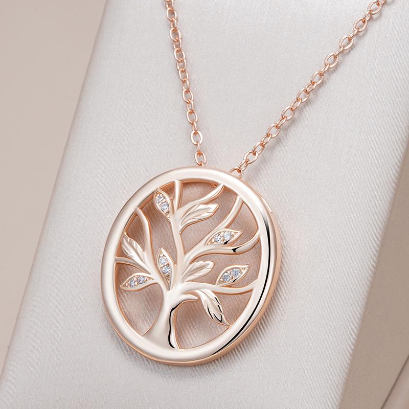 Rose Gold Color Lucky Tree Pendant Necklace For Women Fashion Natural Zircon Pendant Daily Fine Vintage Jewelry