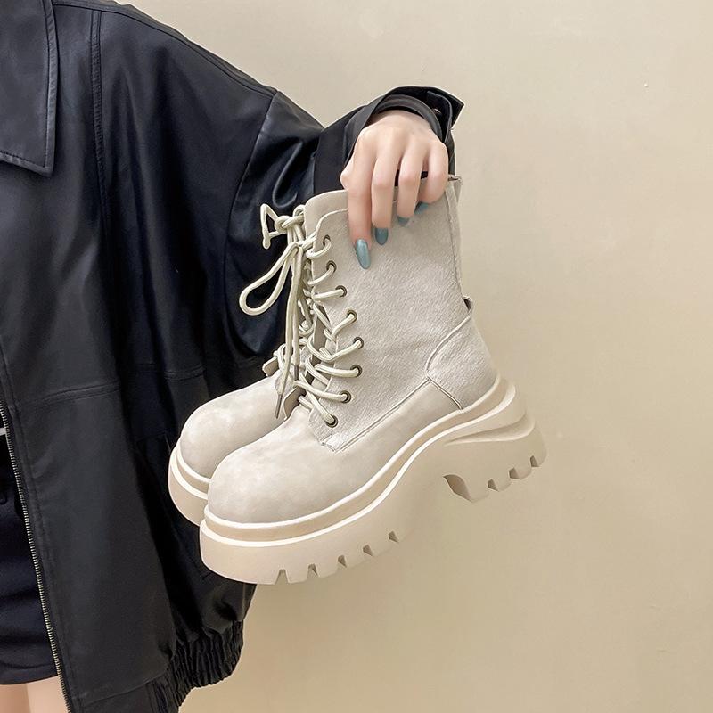 Fashion British style short boots fashion boots women's autumn and winter design sense inner height increase casual tooling boots retro Martin boots t