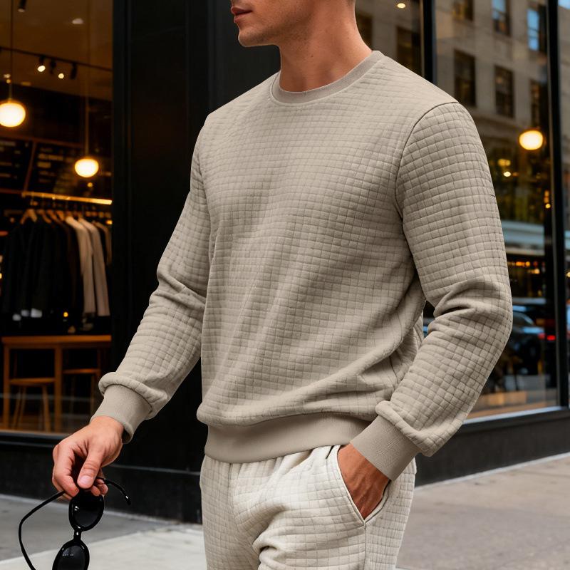 Frühlings- und Herbst Herren Retro Leicht Reif Lässig Pendeln Sport Einfaches Rundhals Struktur Sweatshirt