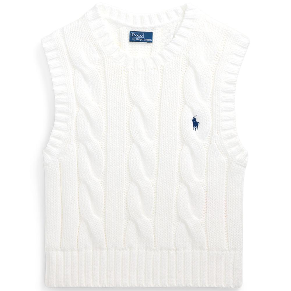 Polo Ralph Lauren Embroidered Pony Crew Neck Cable Knit Sleeveless Top Women tops White WMPOSWENC021163-100