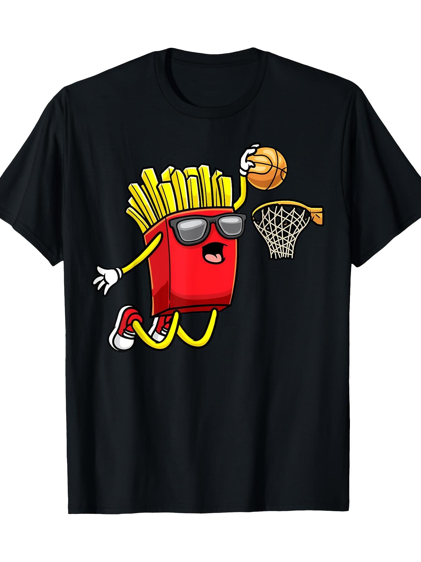 

Men s Casual Short Sleeve T-Shirt with Funny French Fries Basketball Player Graphic Print - Black Summer Outdoor Sports Tee S