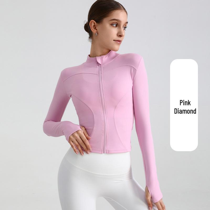 European & American Zipper Yoga Jacket - Quick-Drying, Slimming, Long Sleeve Fitness Top for Women