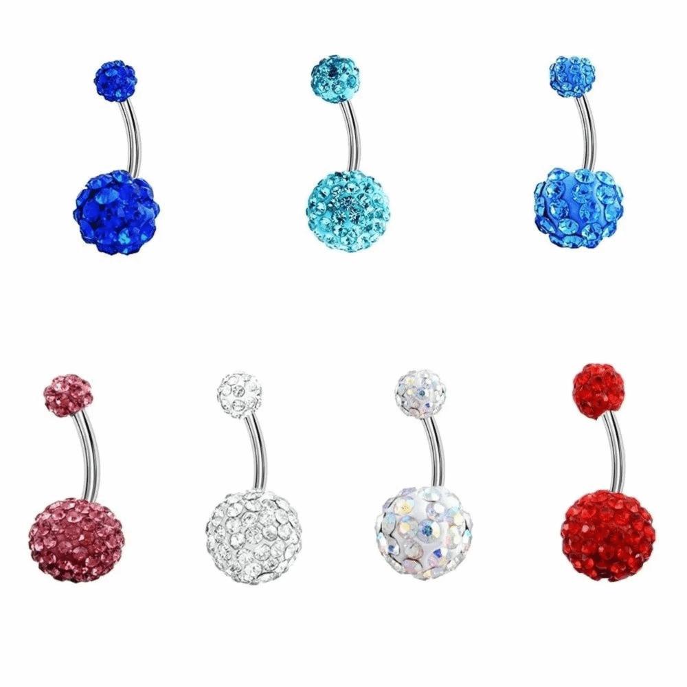 Zircon Crystal Ball Belly Button Rings Stainless Steel Shiny Body Jewelry  Accessories