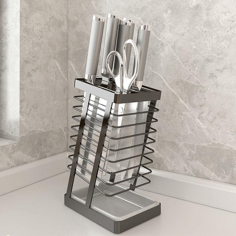 304 Stainless Steel Kitchen Knife Holder Utility Knife Rack Countertop Organizer with Drip Tray for Chef Rust-Proof Organizer