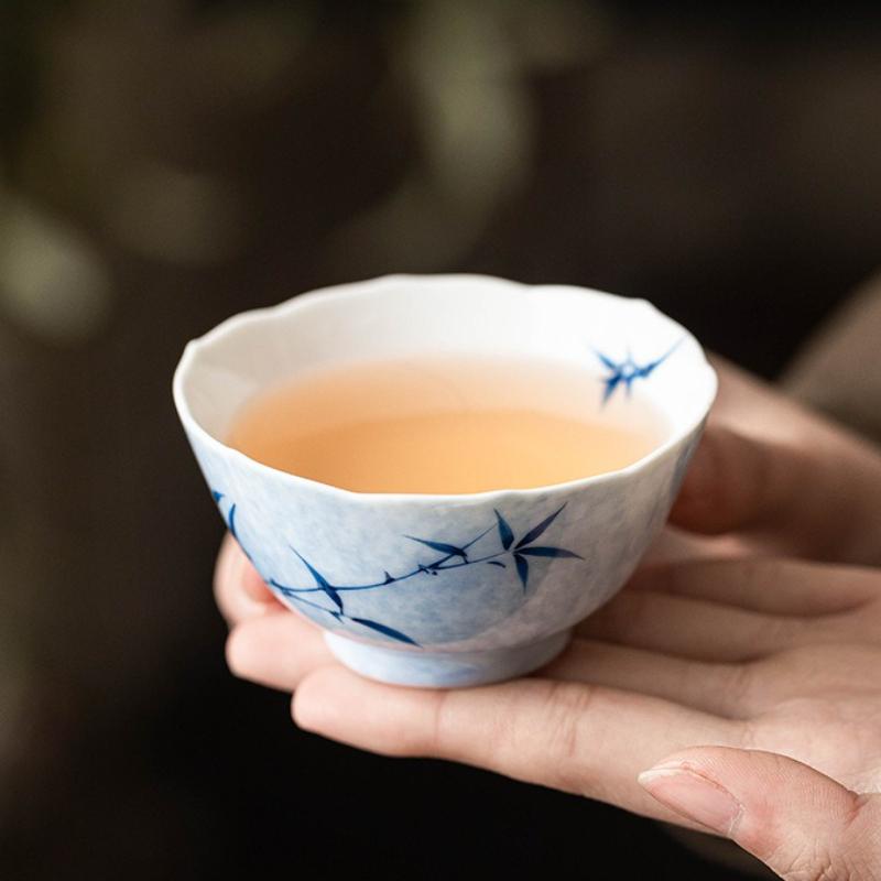 Hand-painted Ink Bamboo Teacup Ceramic Master Cups Retro Vintage Household Tea Sunflower Mouth Bowl Chinese Kung Fu Teaware Set
