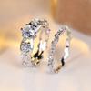 Crystal Female White Zircon Flower Ring Set Fashion Vintage Silver Color Bridal Wedding Engagement Jewelry for Women