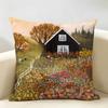 Retro Springtime Village Plants Cushion Cover Natural Linen Organic Fabric DoubleSided Printing Room Sofa Decor Pillow Case