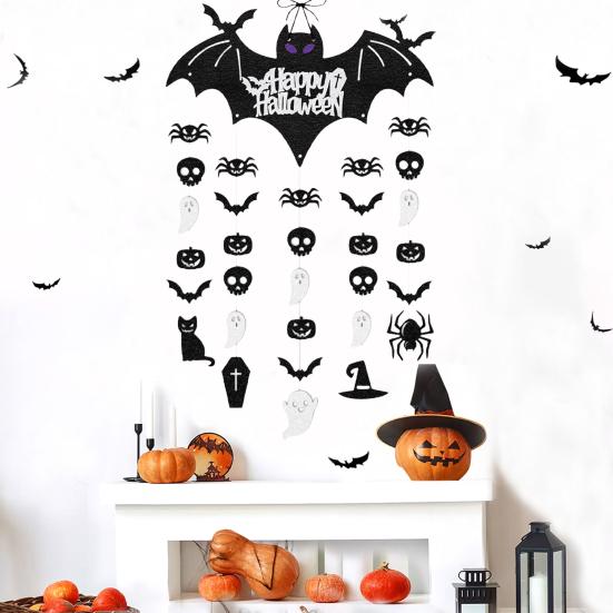Halloween Black Bat Hanging Garland Decoration Spider Skull Ghost Pumpkin Ceiling Streamers for Outdoor Indoor Wall Door Room Decor