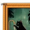 Retro Aesthetic Home Decor Accents Funny Wooden Fridge Magnets Frame, Cute Cat in Bathroom Magnetic Easy Swap Frames for Pictures Refrigerator Locker
