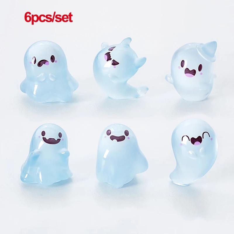 Halloween Luminous Landscape Ornament 6PCS Set Resin Ghost Statue Green Light Glow In Dark Fun Home Car DIY Decoration Gift