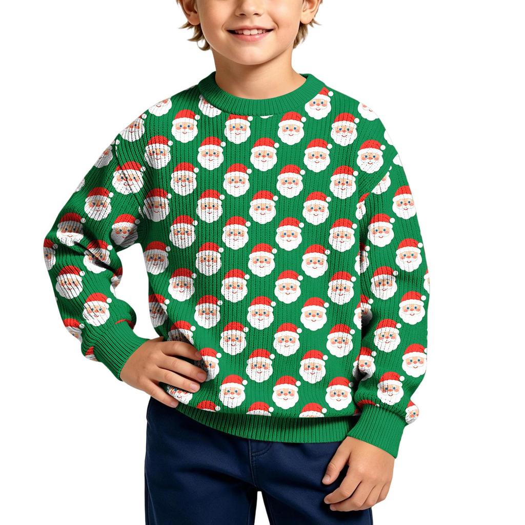 Boys Girls Christmas Print Crewneck Pullover Sweatshirt Casual Comfortable Athletic Top for Holiday
