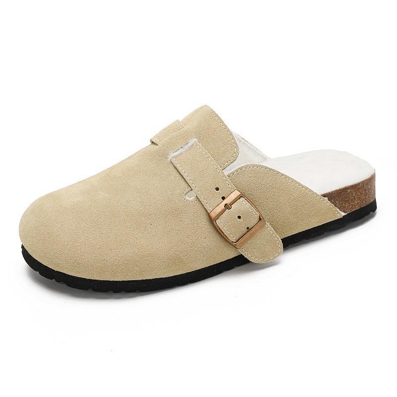 Sheepskin version~ cork thick-soled leather half-slippers for women to wear outside in summer, baotou muffin, cool slippers, half-tray shoes