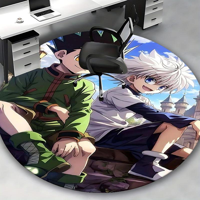1 stuks Hunter x Hunter Killua & Gon Ronde Vloerkleed Anime Ontwerp Stoelmat, Antislip Tapijt voor Kantoor, Woondecoratie, Woonkamer, Slaapkamer, Speelkamer