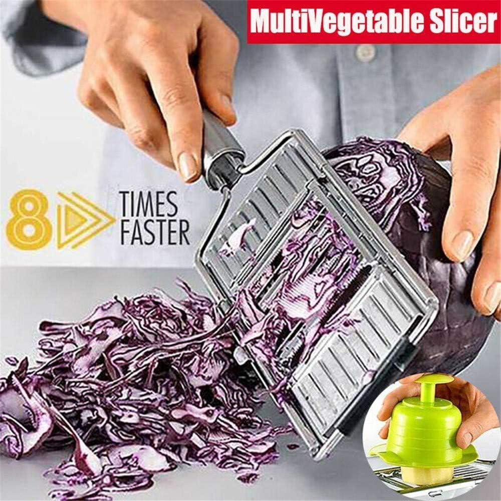 Multi-purpose Vegetable Slicer, Portable Stainless Steel Vegetable Cutter, 3-in-1 Manual Food Chopper, Adjustable Kitchen Tool for Onion Vegetable