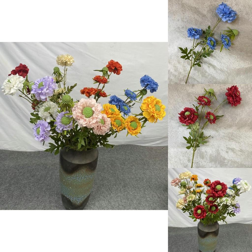 Sweet Scabious Artificial Flower Vase Arrangement For Wedding Decor And Indoor Use