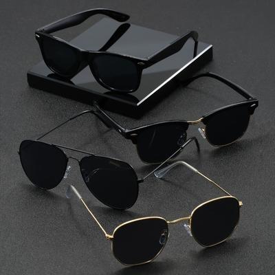 4 Pairs of Men's Black Rice Nail Geometric Irregular & Oval Street Classic Casual Fashion Sunglasses Suitable for Daily Commuting and Business Use