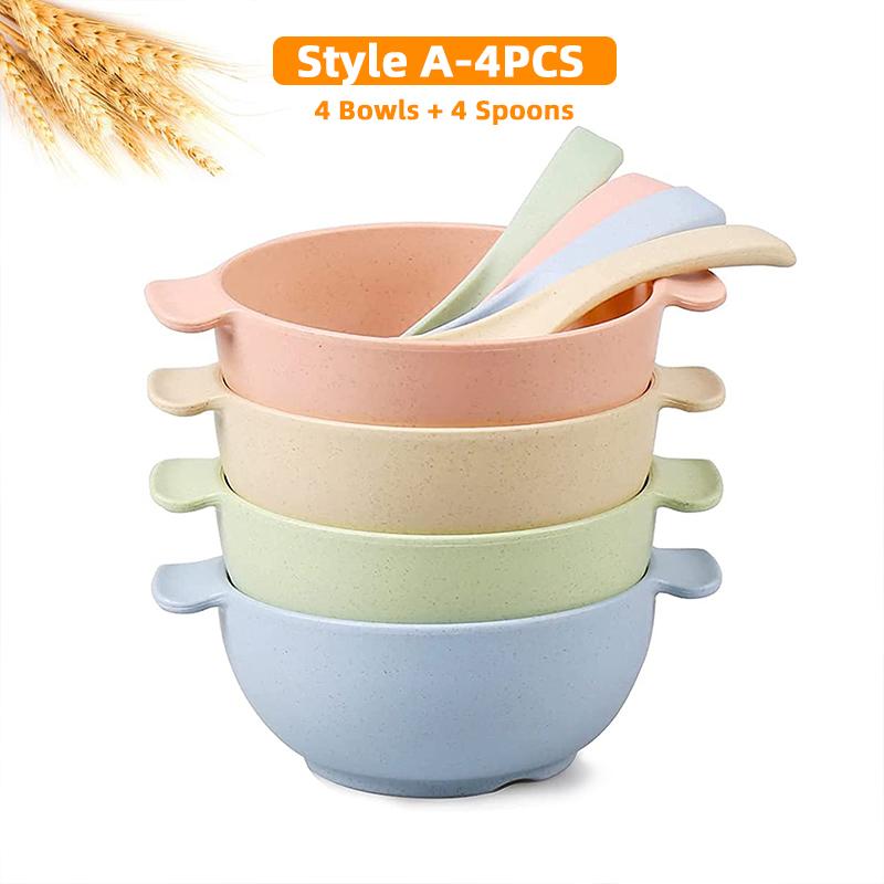 

4PCS Wheat Straw Food Bowls Kitchen Tableware Breakfast Cereal Bowls Rice Salad Snack Soup Bowls For Kids Family Flatwares