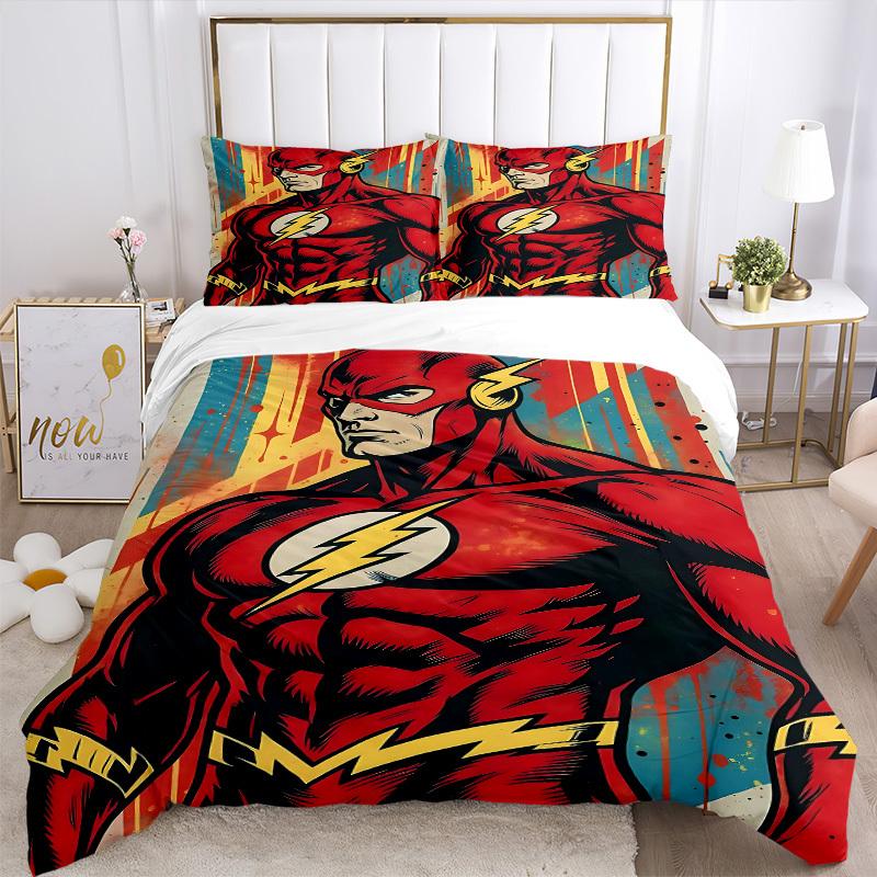3pcs Flash Superhero Duvet Cover Set, 1 Duvet Cover + 2 Pillowcases (No Insert), High-Definition Print for All Seasons,Durable Yy251103009