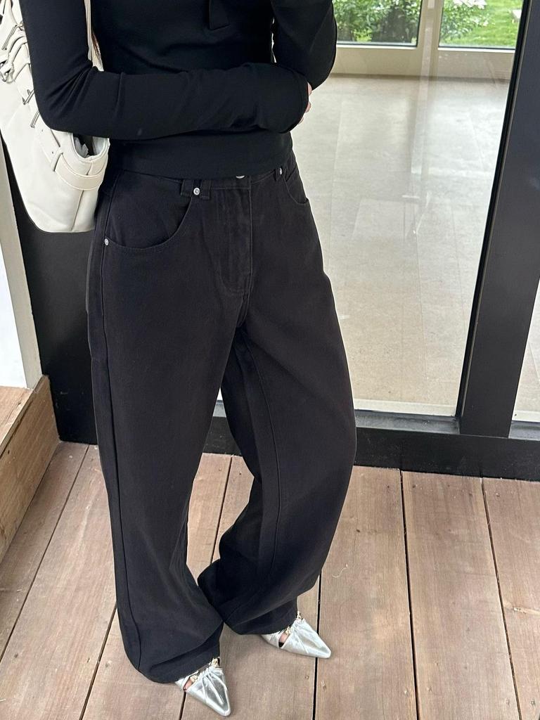 Lu Sheng Unisex Retro Washed Black Bootcut Jeans - Loose Fit, Wide Leg, Casual Pants